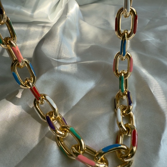Multicolor Gold Chain Necklace and Bracelet Set - Picture 14 of 17